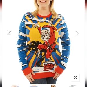 Ugly Christmas Party Festive Santa Sweater in Blue and Red Adult XL